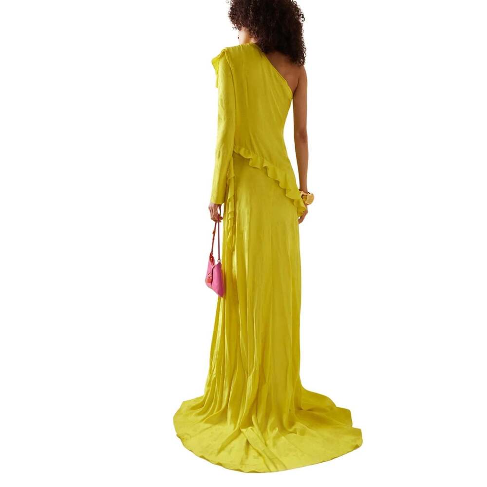 ALEJANDRA ALONSO ROJAS - One Shoulder Yellow Silk Ruffle Dress - US 4 - Picture 4 of 7